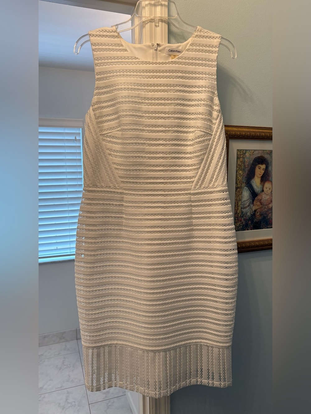 Calvin Klein White Sleeveless Textured Midi Sheath Dress